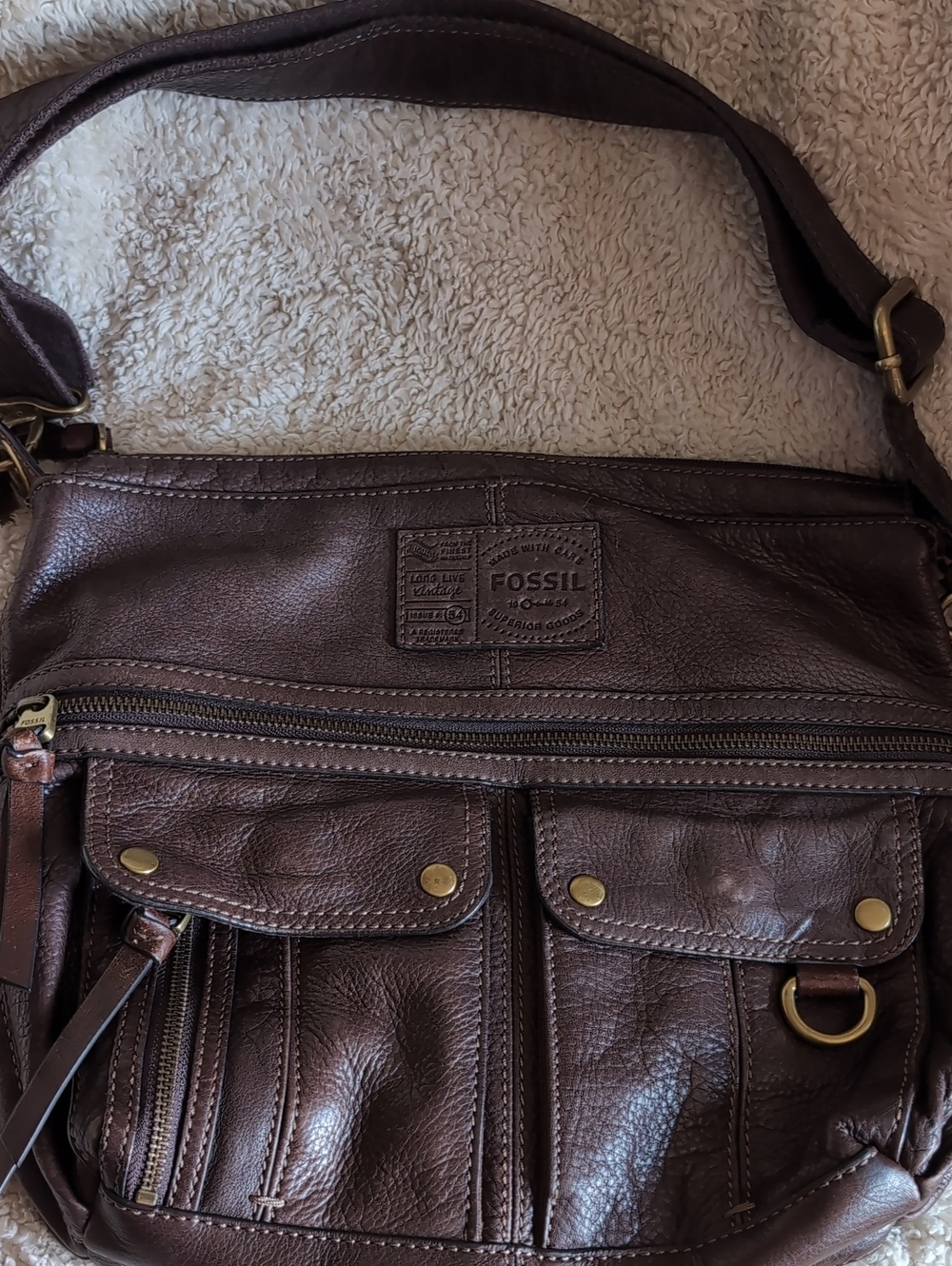 Fossil Morgan Traveler Dark Brown Leather Crossbody Messenger Bag